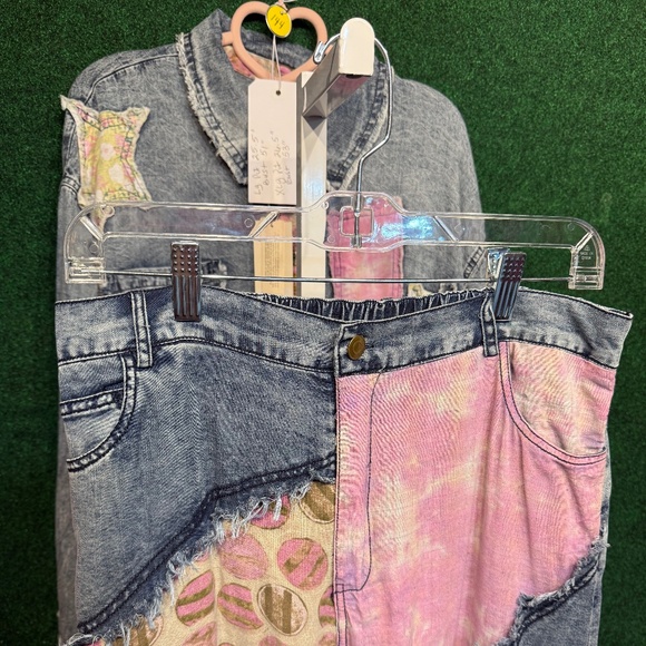 🌟SALE 054 BlueVelvet Star Patchwork Chambray Pants FIRM - Picture 11 of 11